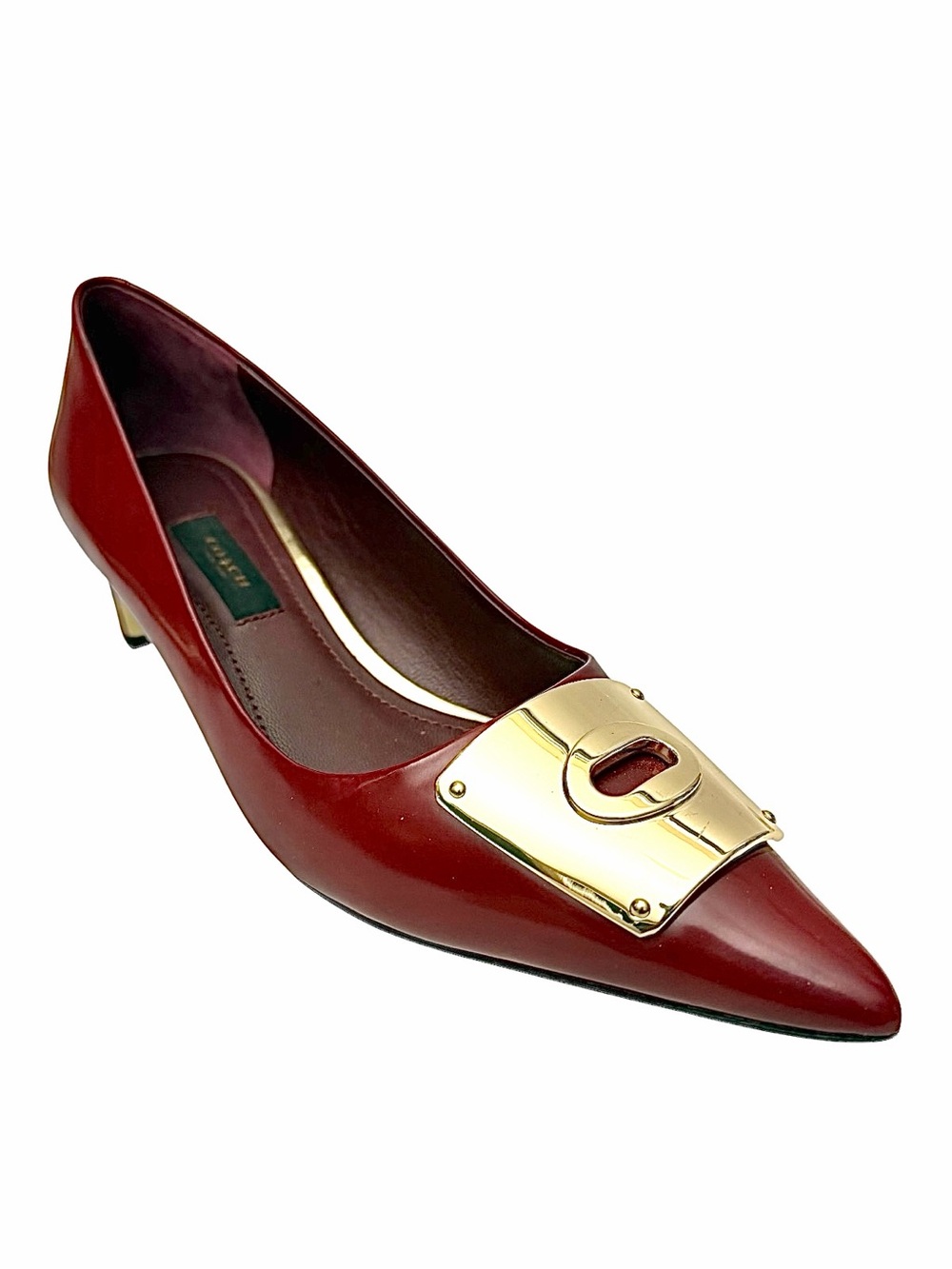 Coach Lawrence Rouge Red Polished Leather Heels Gold Buckle Women’s 7B